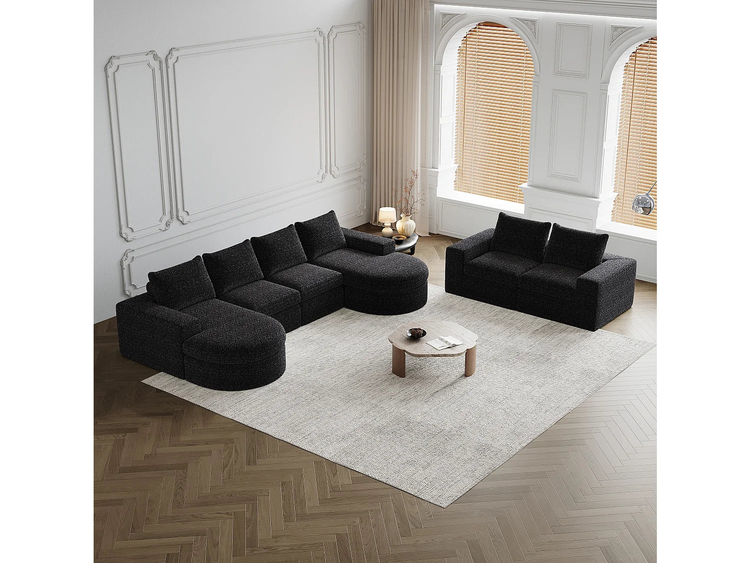 Canapé Compressé Modulable 6 places Noir en Tissu chenille - LVHOM