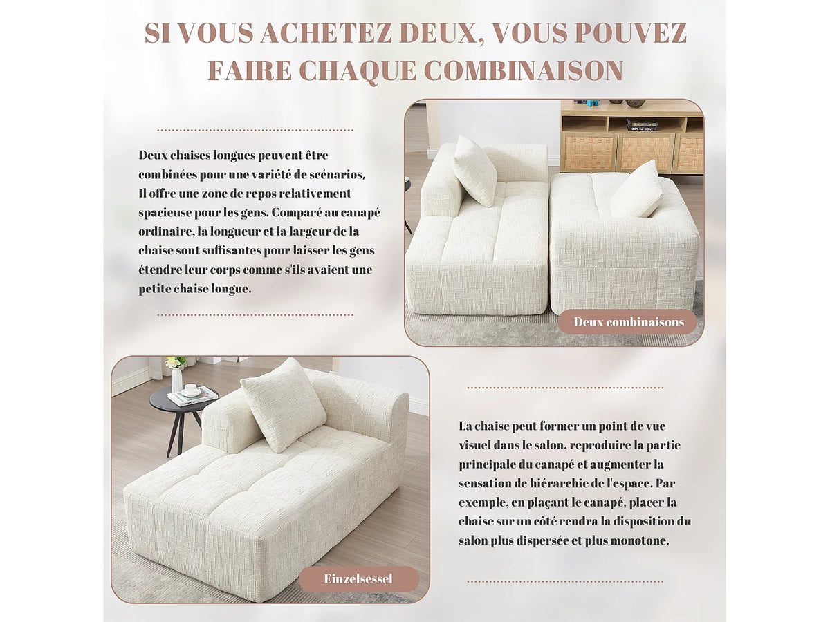 Canapé Compressé d'Angle 1 place Beige en Tissu chenille - LVHOM