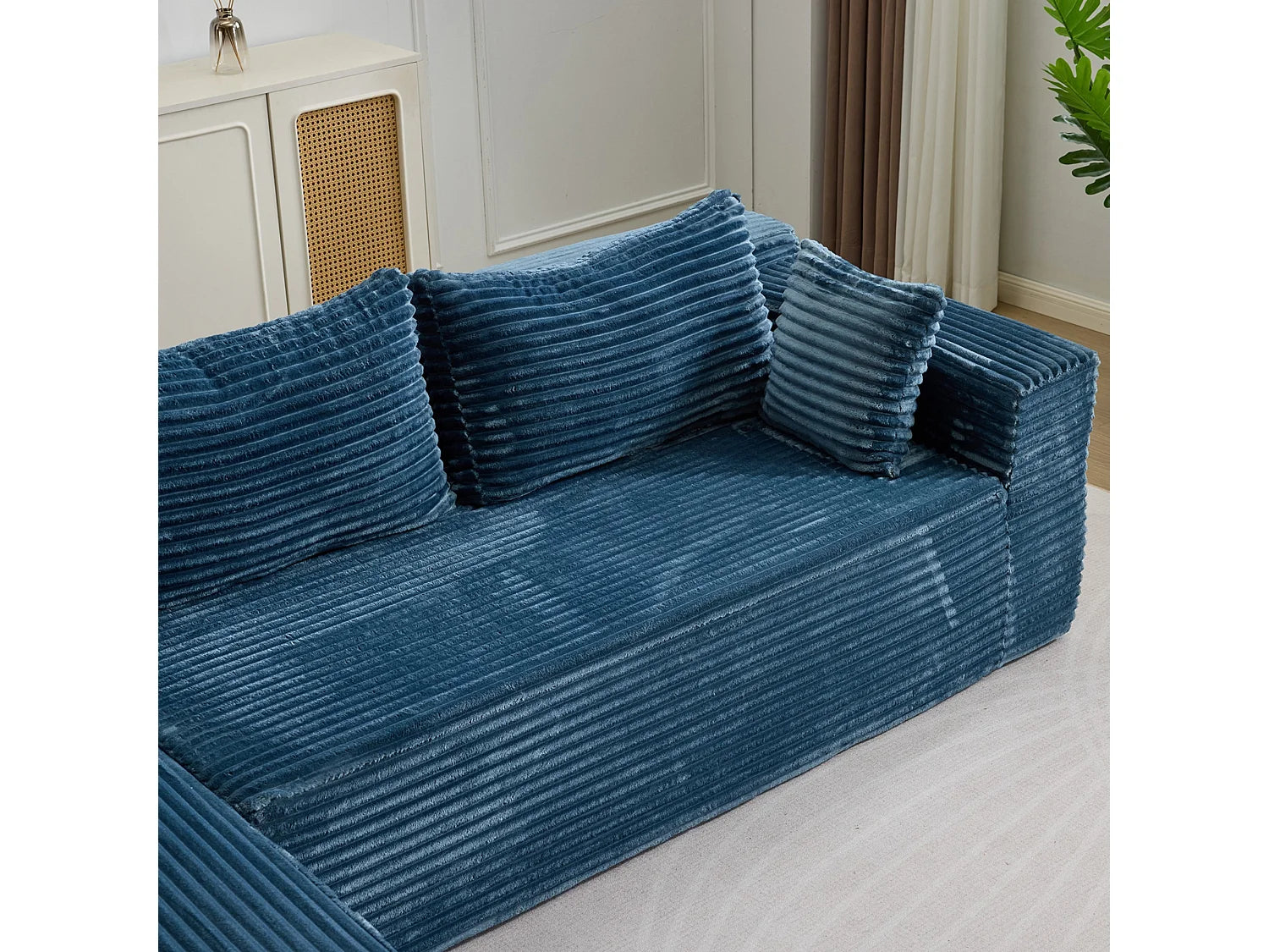 Canapé Compressé d'Angle Modulable 5 places Bleu en Velours côtelé - LVHOM