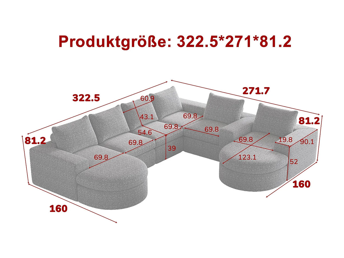 Canapé Compressé d'Angle Modulable 6 places Gris en Tissu chenille - Kaleido