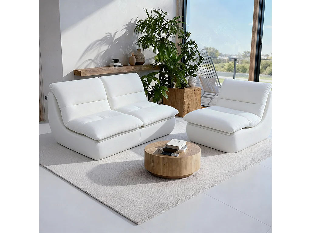 Canapé Compressé 3 places Blanc en Tissu - Nuvia