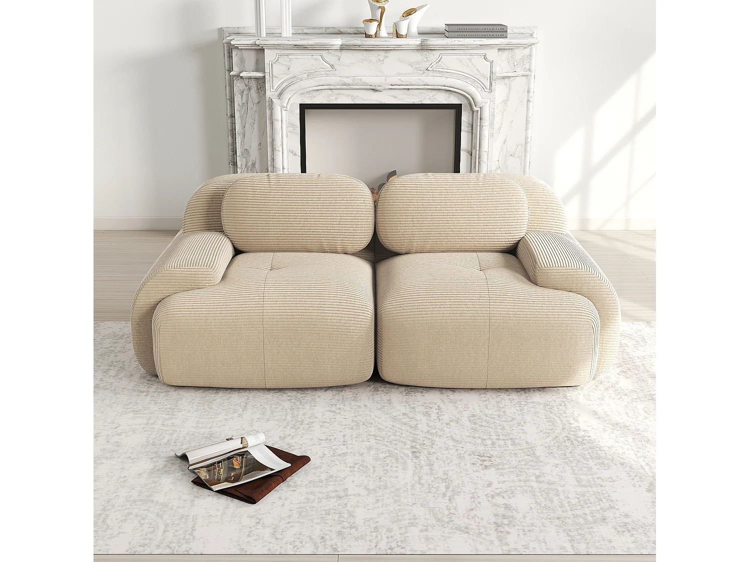 Canapé Compressé Modulable 2 places Beige en Velours côtelé - LVHOM