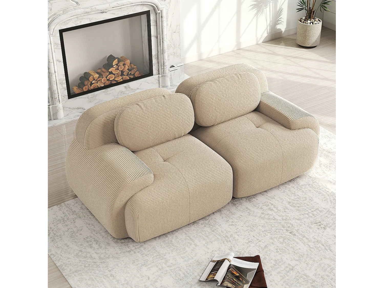 Canapé Compressé Modulable 2 places Beige en Velours côtelé - LVHOM