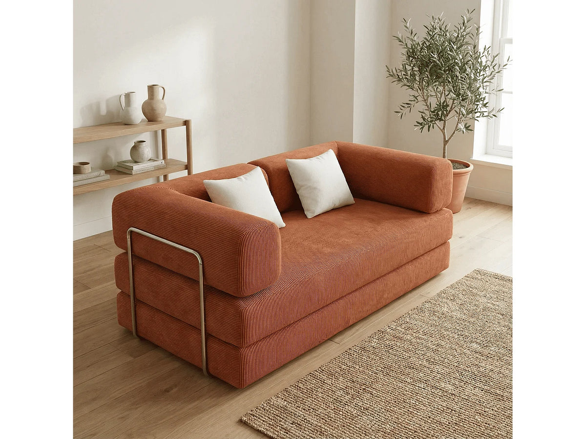 Canapé Compressé Convertible 2 places Mango & Blanc en Tissu - Kaia