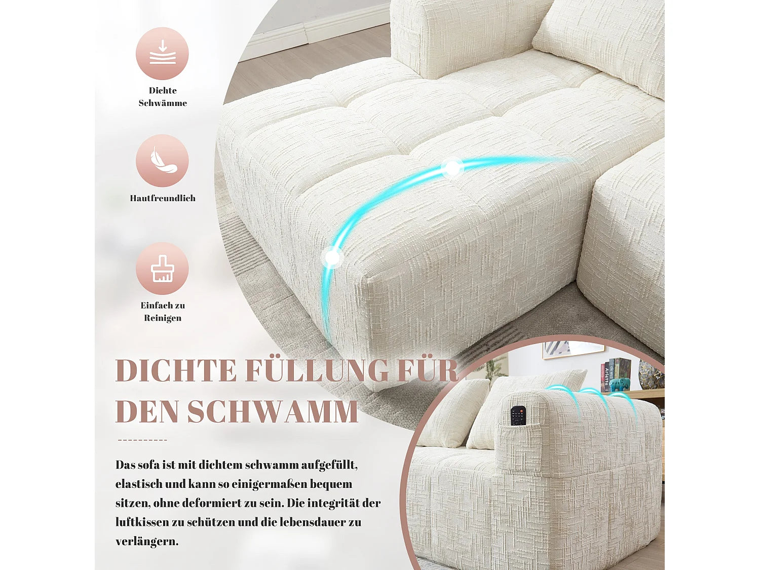 Canapé Compressé d'Angle Modulable 3 à 4 places Blanc en Tissu - LVHOM