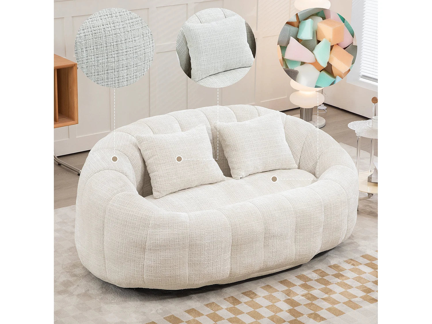 Canapé Compressé 2 places Beige en Tissu chenille - LVHOM