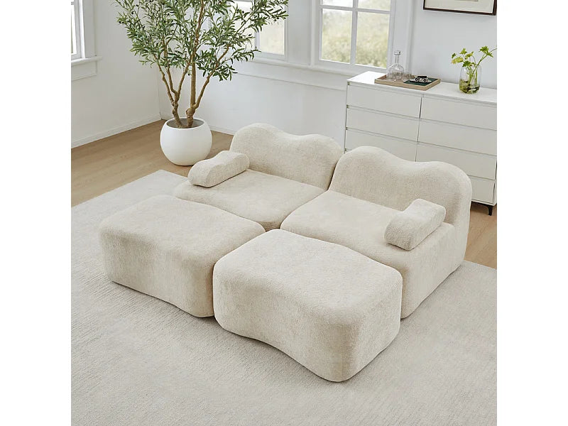 Canapé Compressé d'Angle Modulable 2 places Beige en Velours - LVHOM