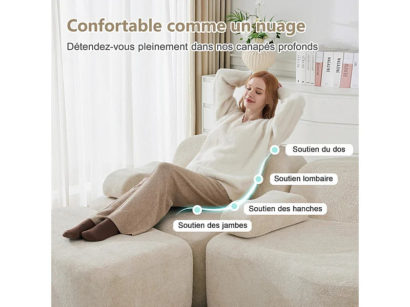 Canapé Compressé d'Angle Modulable 2 places Beige en Velours - LVHOM