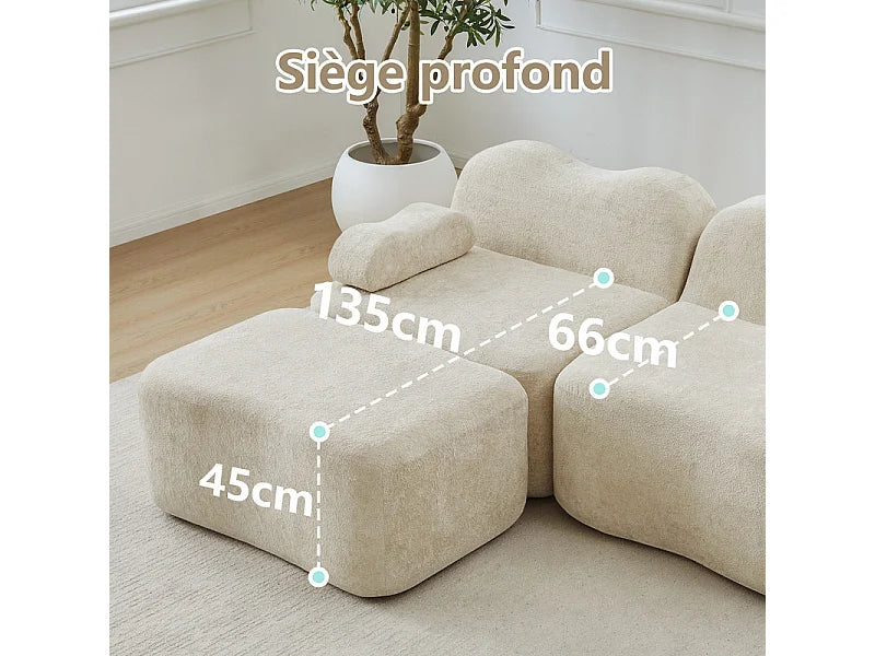 Canapé Compressé d'Angle Modulable 2 places Beige en Velours - LVHOM
