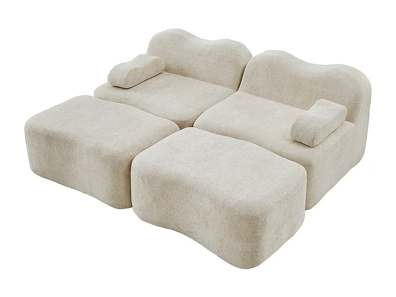 Canapé Compressé d'Angle Modulable 2 places Beige en Velours - LVHOM