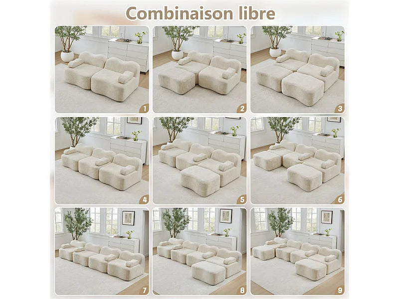 Canapé Compressé d'Angle Modulable 2 places Beige en Velours - LVHOM