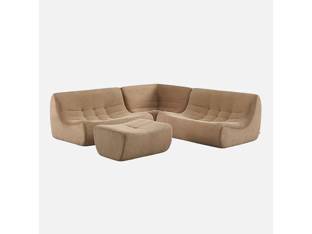 Canapé Compressé d'Angle Modulable 5 places Beige en Velours côtelé - Sokol