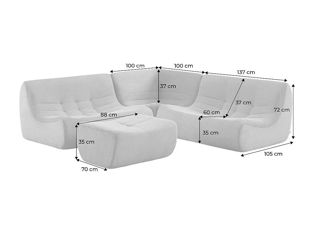 Canapé Compressé d'Angle Modulable 5 places Beige en Velours côtelé - Sokol