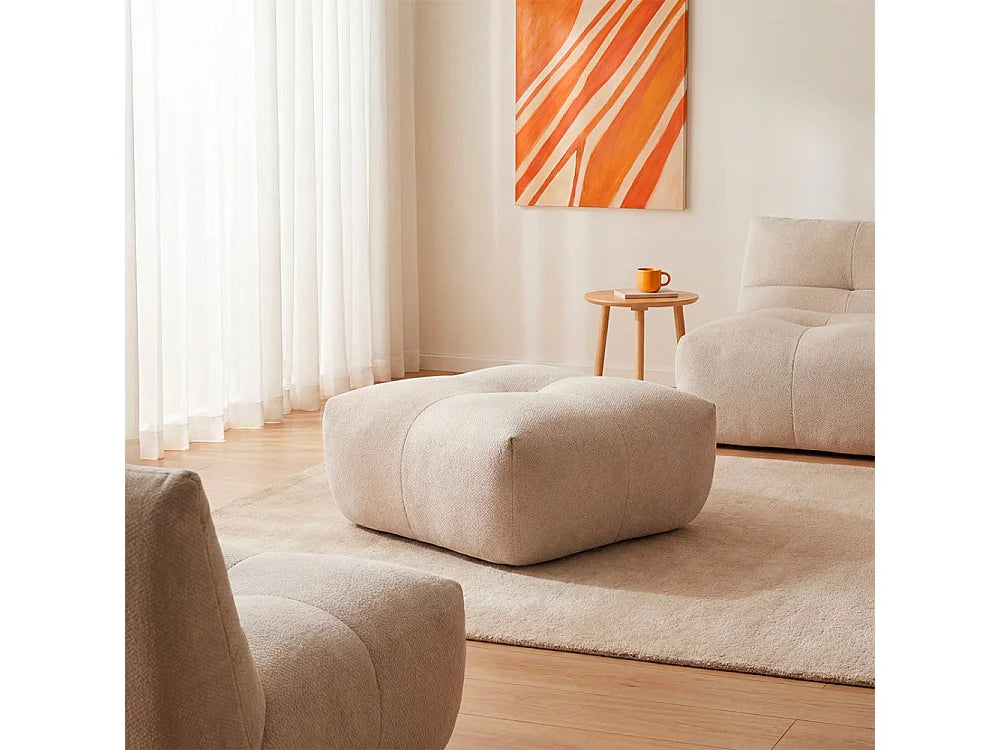 Pouf Compressé Beige en Tissu - Alba