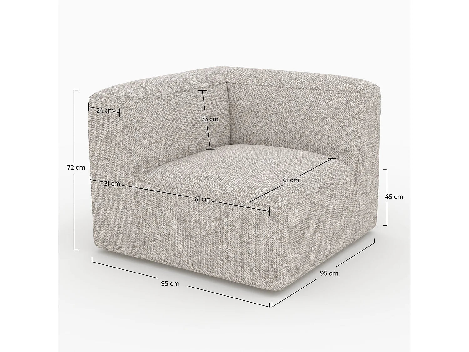 Canapé Compressé d'Angle Modulable 1 place Beige en Tissu - Hestia