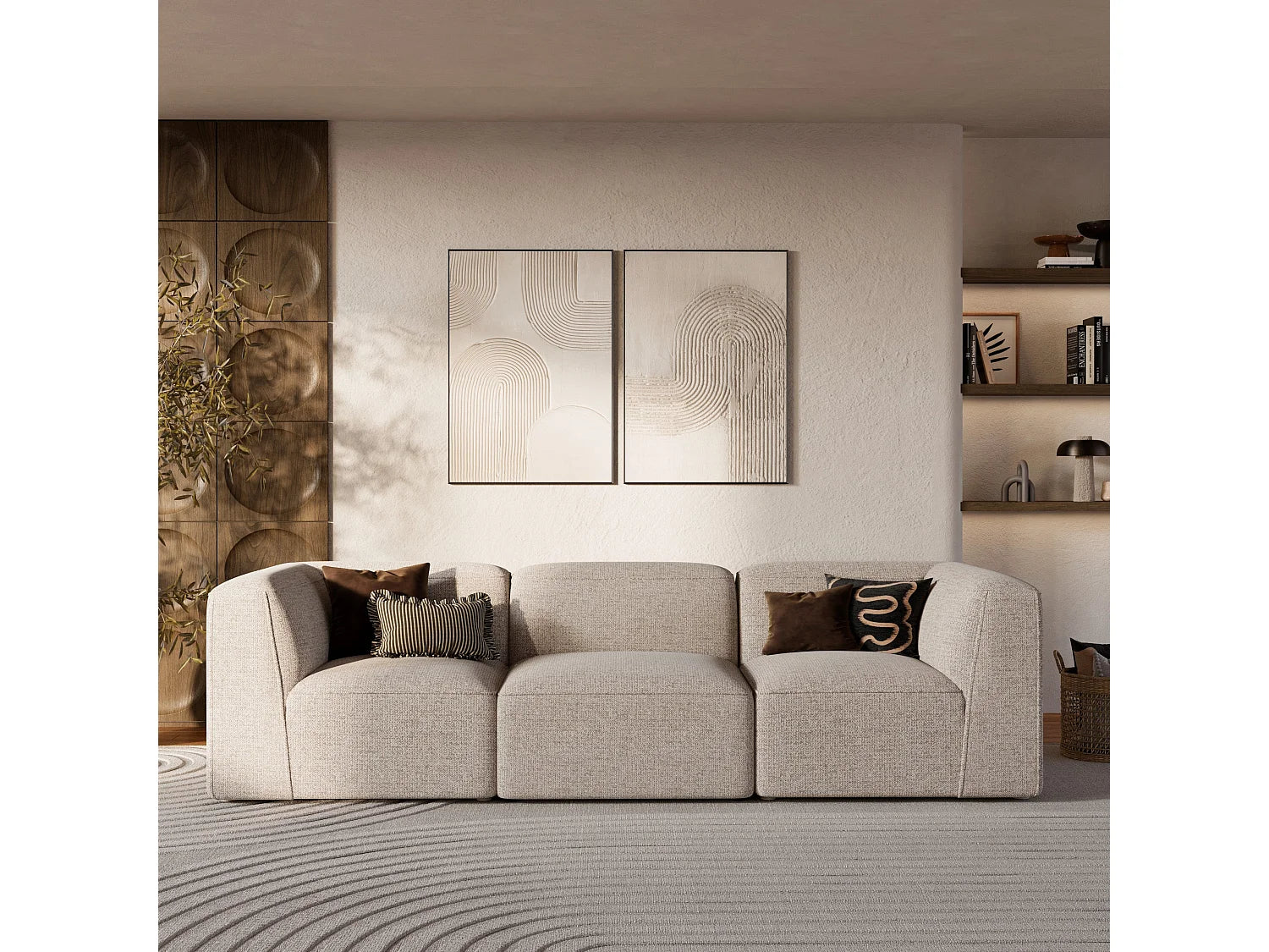 Canapé Compressé d'Angle Modulable 1 place Beige en Tissu - Hestia