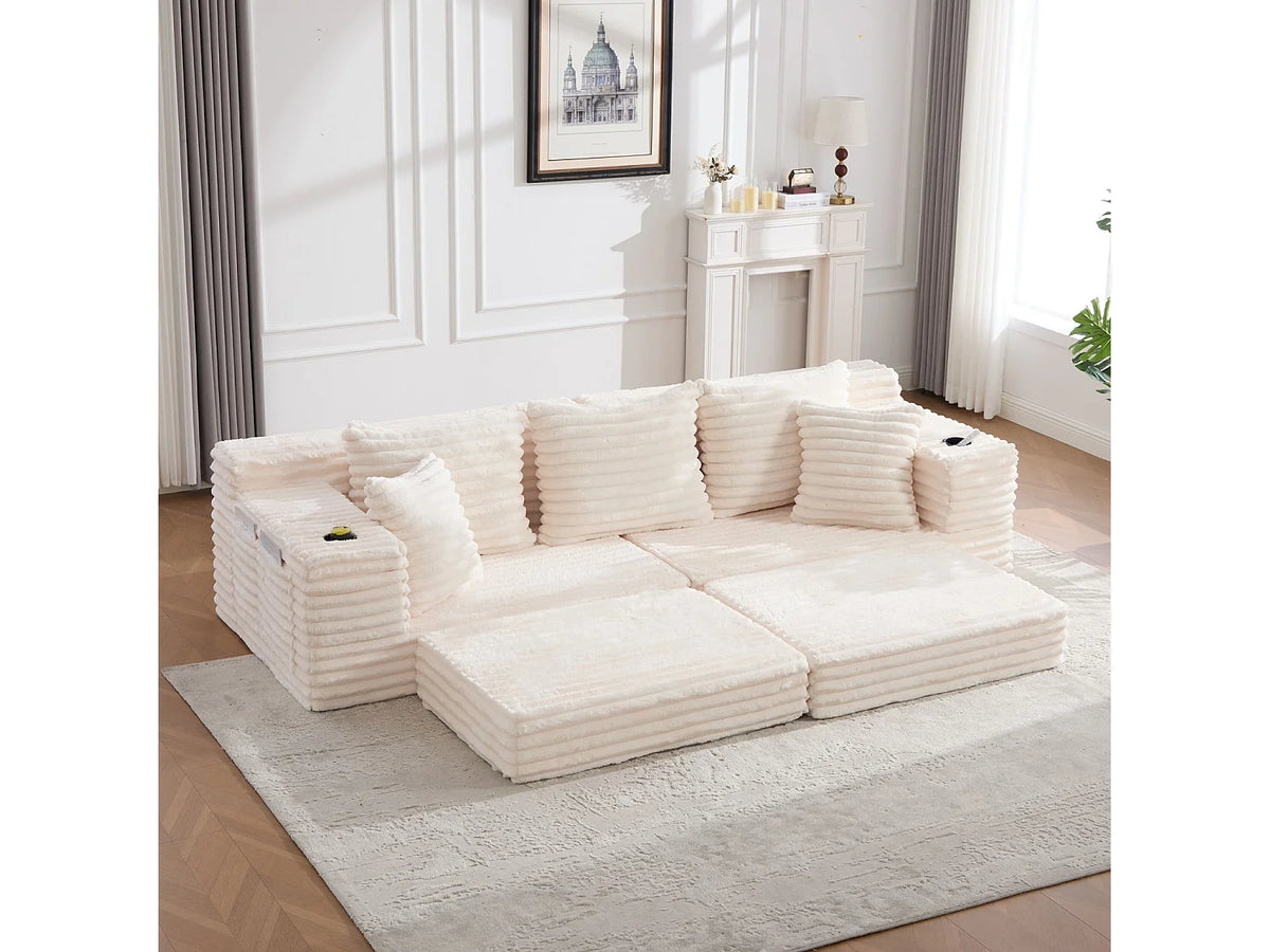 Canapé Compressé 2 places Beige en Velours côtelé - LVHOM