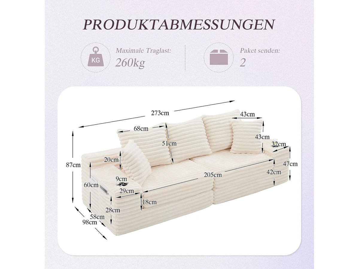 Canapé Compressé 2 places Beige en Velours côtelé - LVHOM