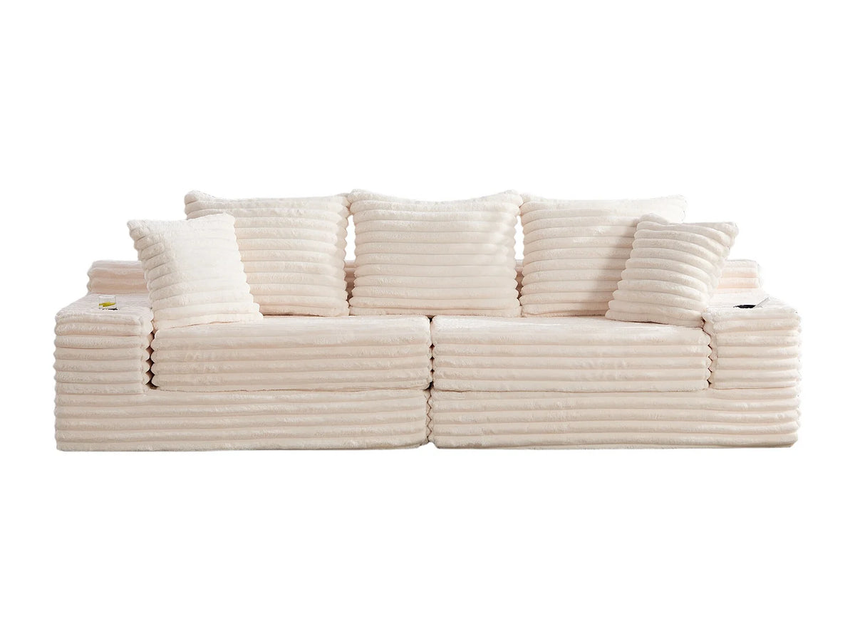 Canapé Compressé 2 places Beige en Velours côtelé - LVHOM