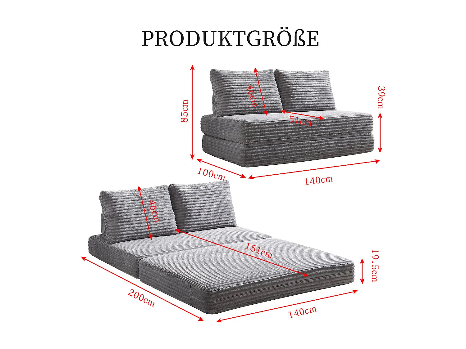Canapé Compressé Convertible 2 places Gris clair en Velours côtelé - LVHOM