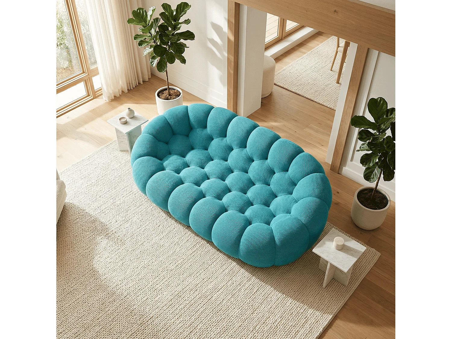 Canapé Compressé 2 places Bleu caraïbe en Tissu - Cocoon