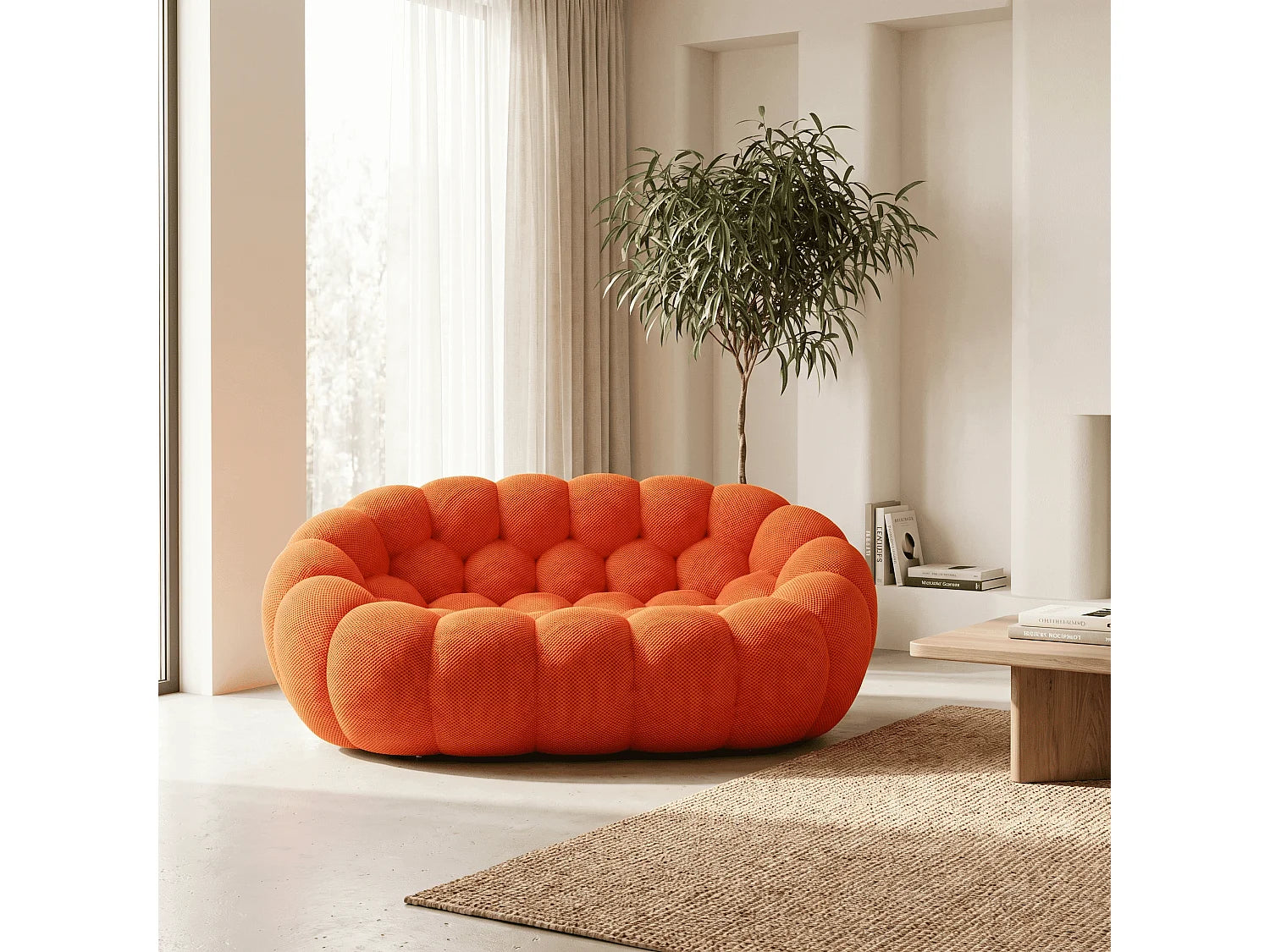 Canapé Compressé 2 places Orange en Tissu - Cocoon