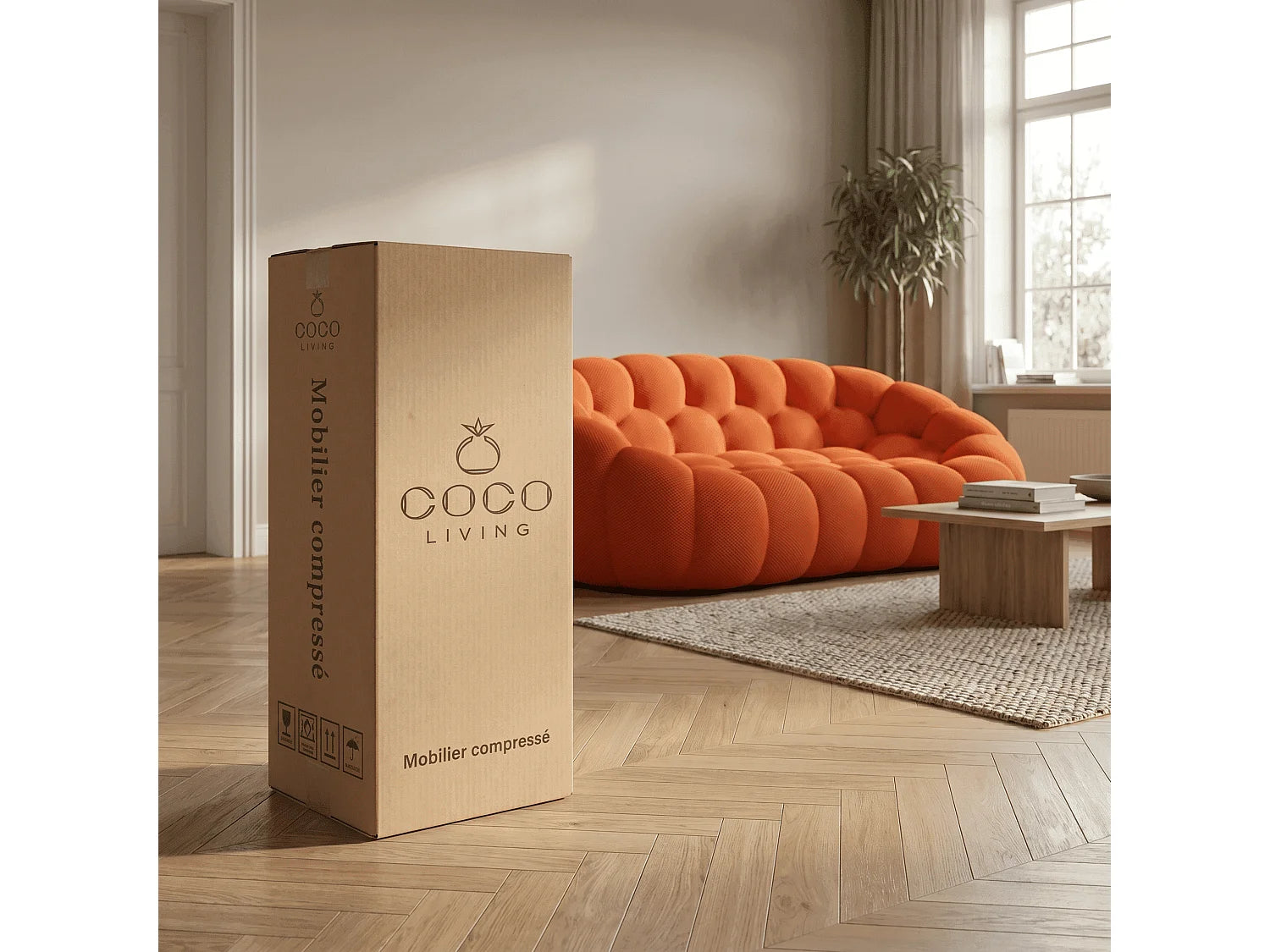 Canapé Compressé 2 places Orange en Tissu - Cocoon