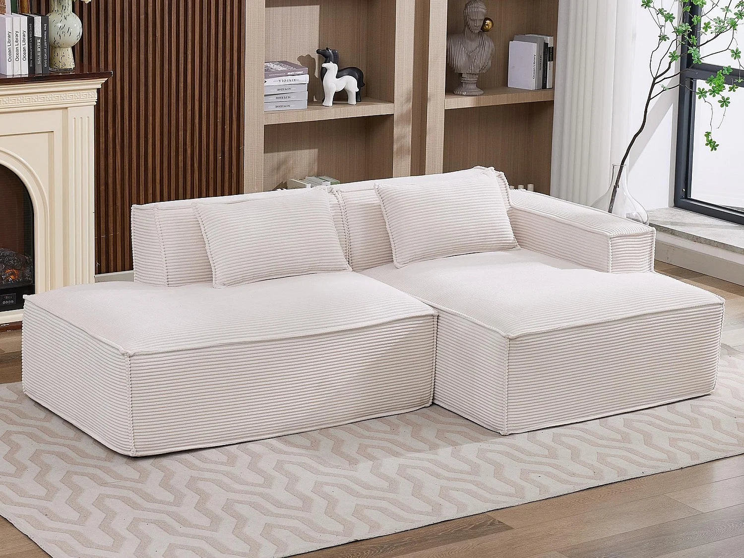 Canapé Compressé d'Angle Modulable Beige en Velours côtelé - LVHOM