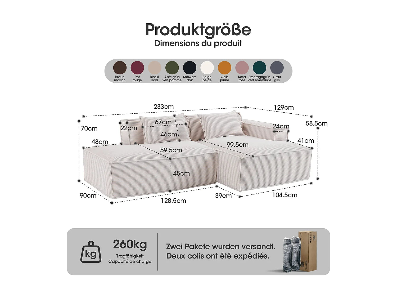 Canapé Compressé d'Angle Modulable Beige en Velours côtelé - LVHOM