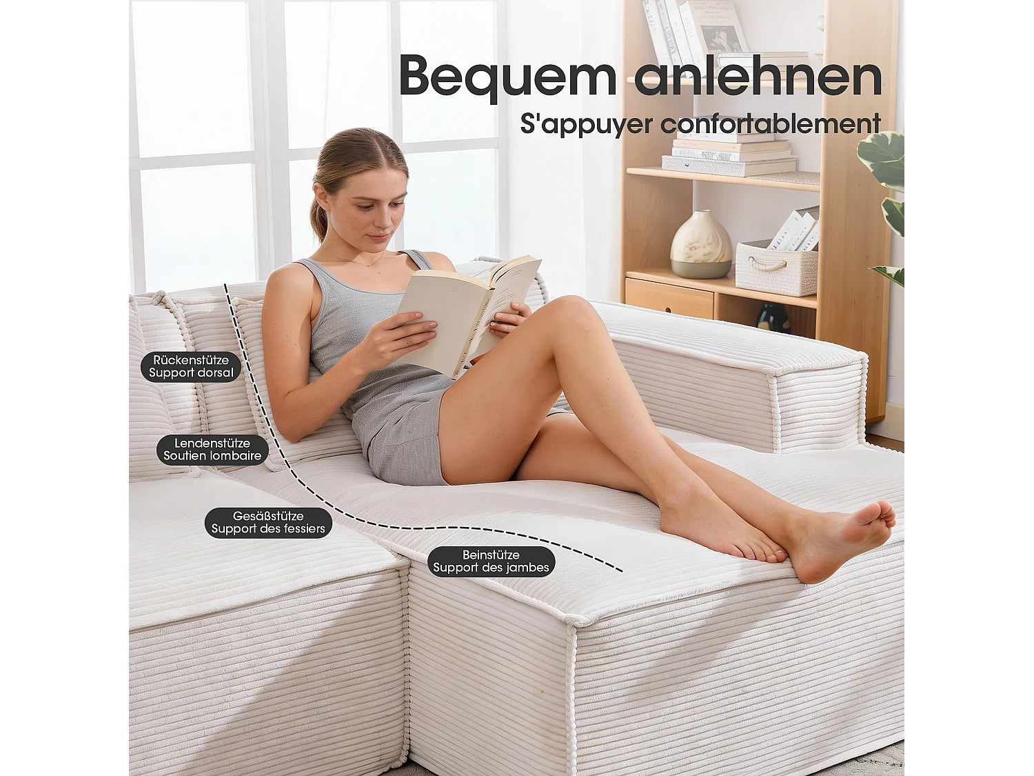 Canapé Compressé d'Angle Modulable Beige en Velours côtelé - LVHOM