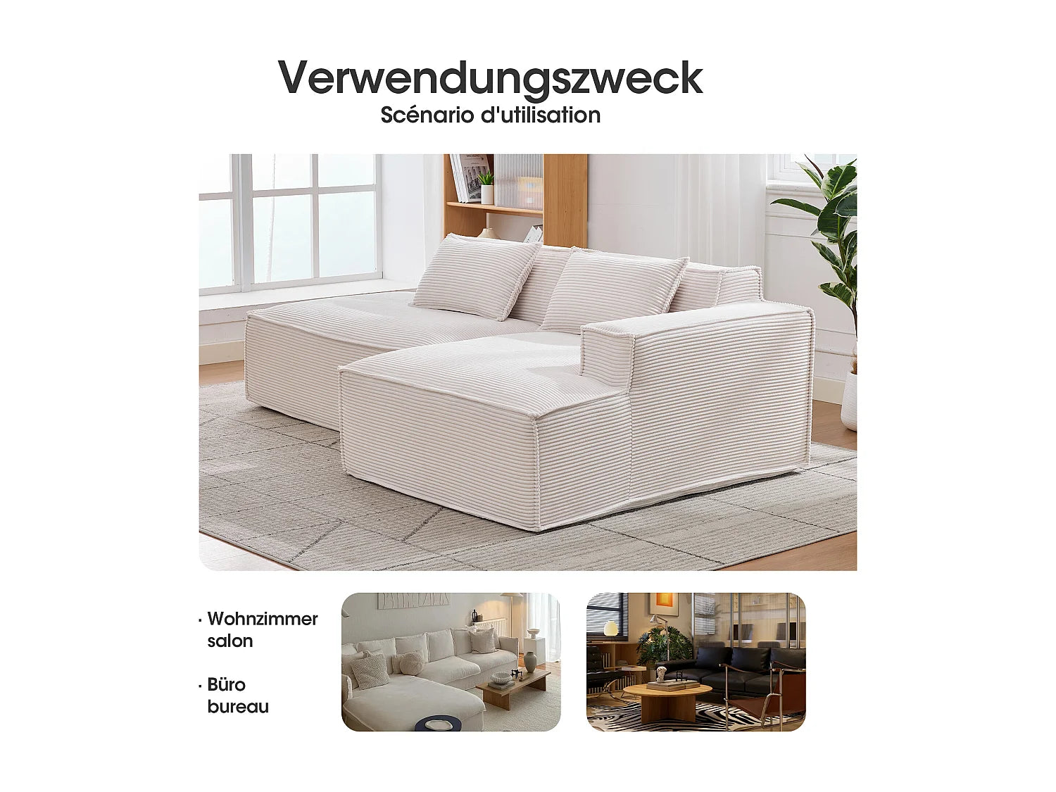Canapé Compressé d'Angle Modulable Beige en Velours côtelé - LVHOM