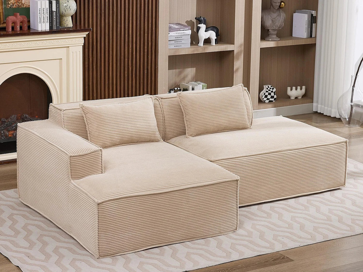 Canapé Compressé d'Angle Modulable Kaki en Velours côtelé - LVHOM