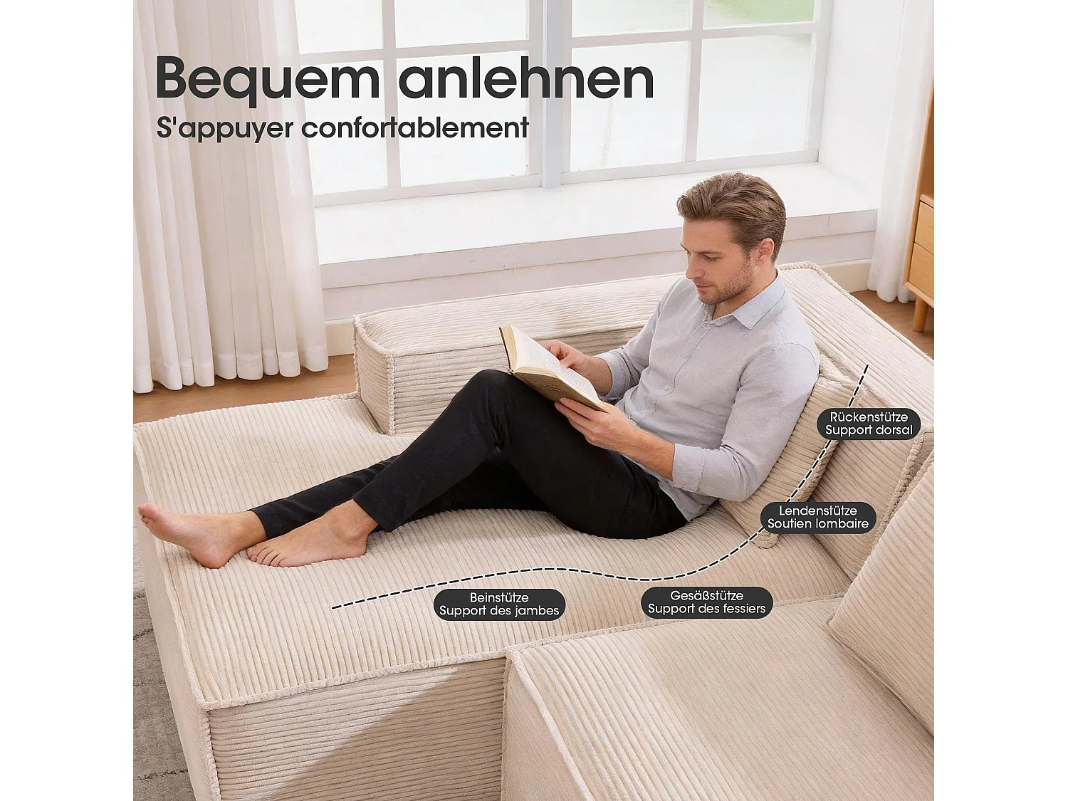 Canapé Compressé d'Angle Modulable Kaki en Velours côtelé - LVHOM
