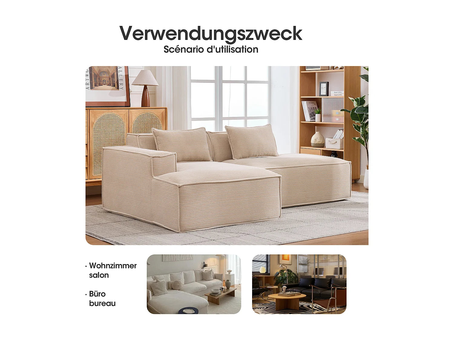 Canapé Compressé d'Angle Modulable Kaki en Velours côtelé - LVHOM