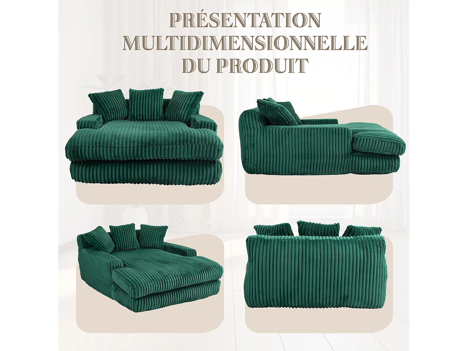 Canapé Compressé 2 places Vert en Velours côtelé - LVHOM