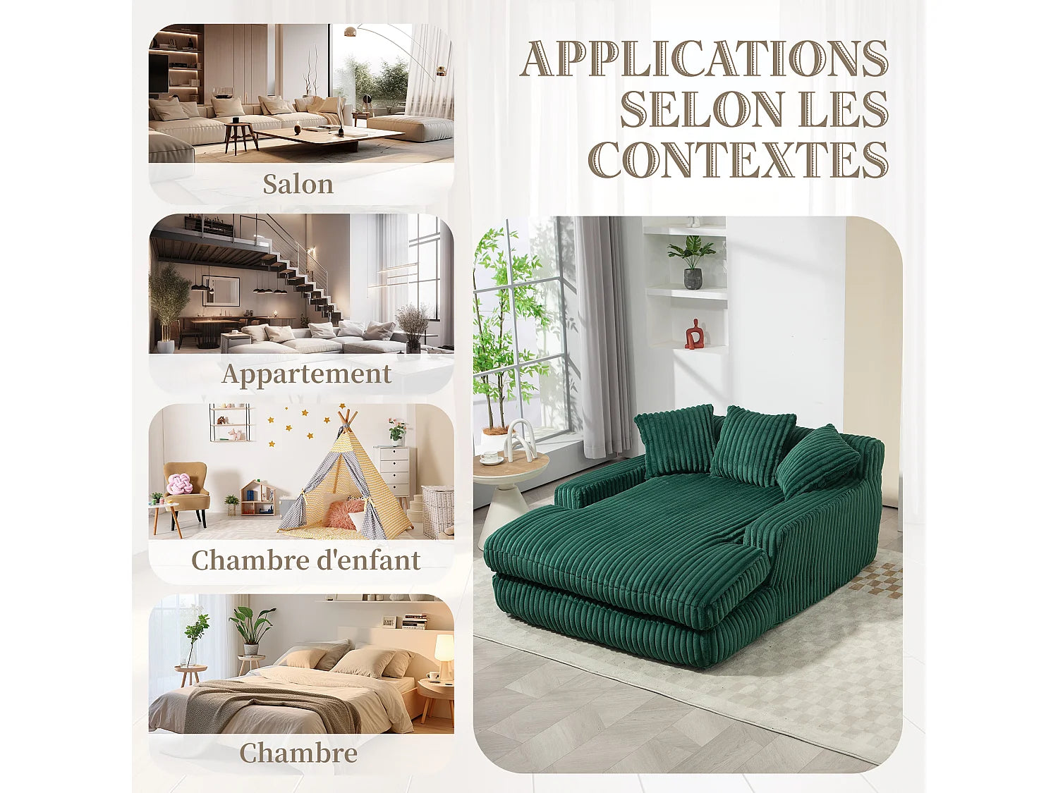 Canapé Compressé 2 places Vert en Velours côtelé - LVHOM