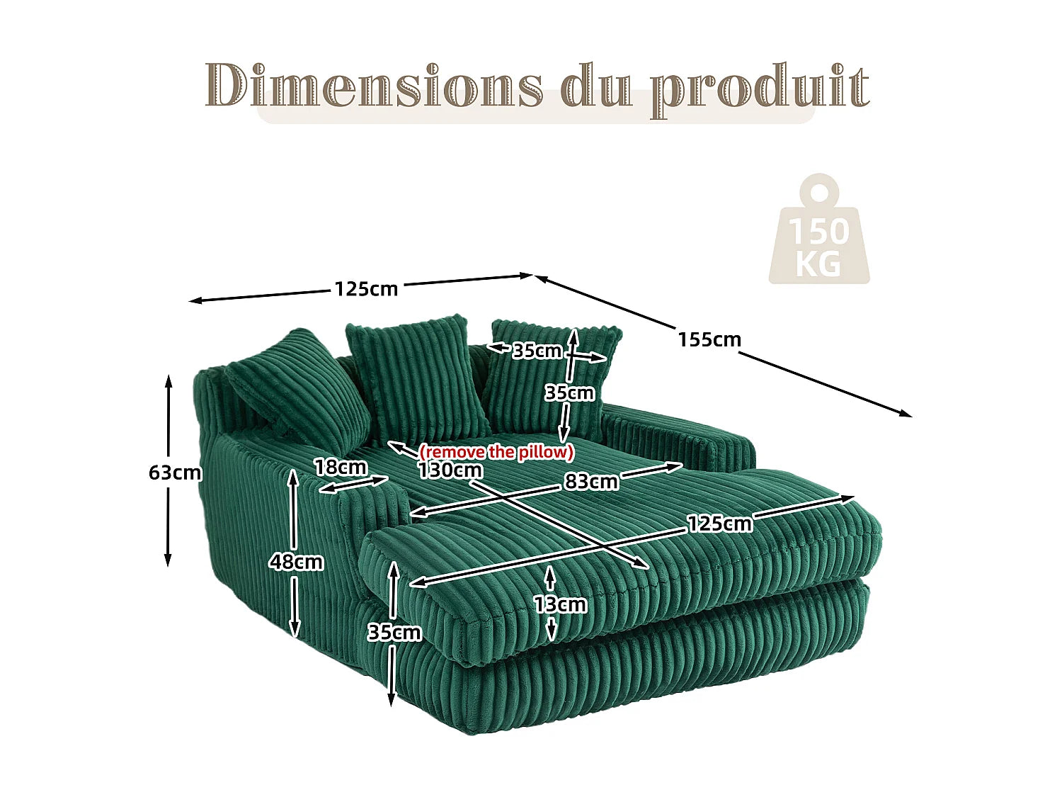 Canapé Compressé 2 places Vert en Velours côtelé - LVHOM