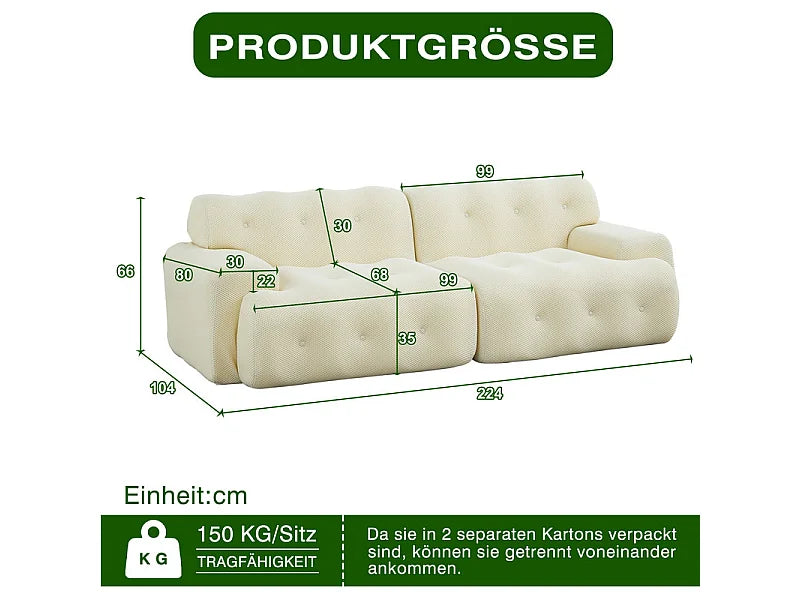 Canapé Compressé Modulable 2 places Beige en Tissu tricoté 3D - LVHOM