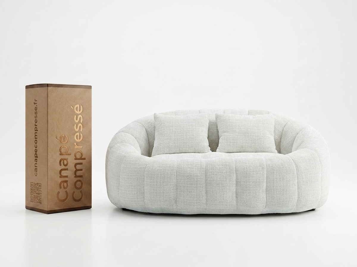 Canapé Compressé 2 places Beige en Tissu chenille - LVHOM