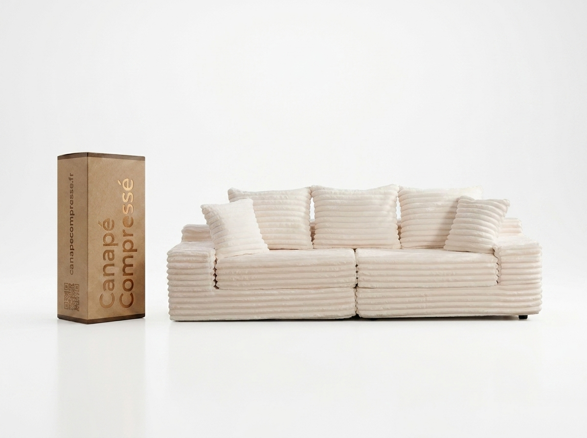 Canapé Compressé 2 places Beige en Velours côtelé - LVHOM