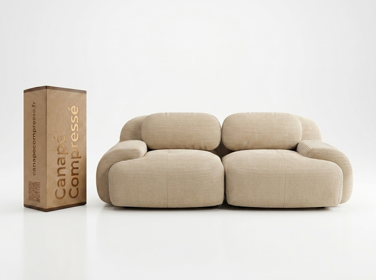 Canapé Compressé Modulable 2 places Beige en Velours côtelé - LVHOM