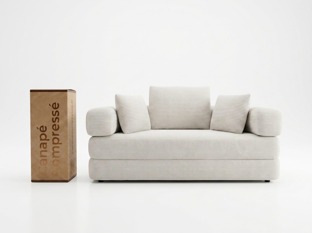 Canapé Compressé Modulable Convertible 2 places Beige en Velours - LVHOM