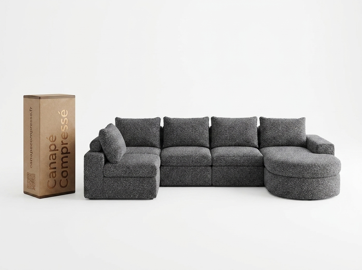 Canapé Compressé d'Angle Modulable 6 places Gris en Tissu chenille - Kaleido