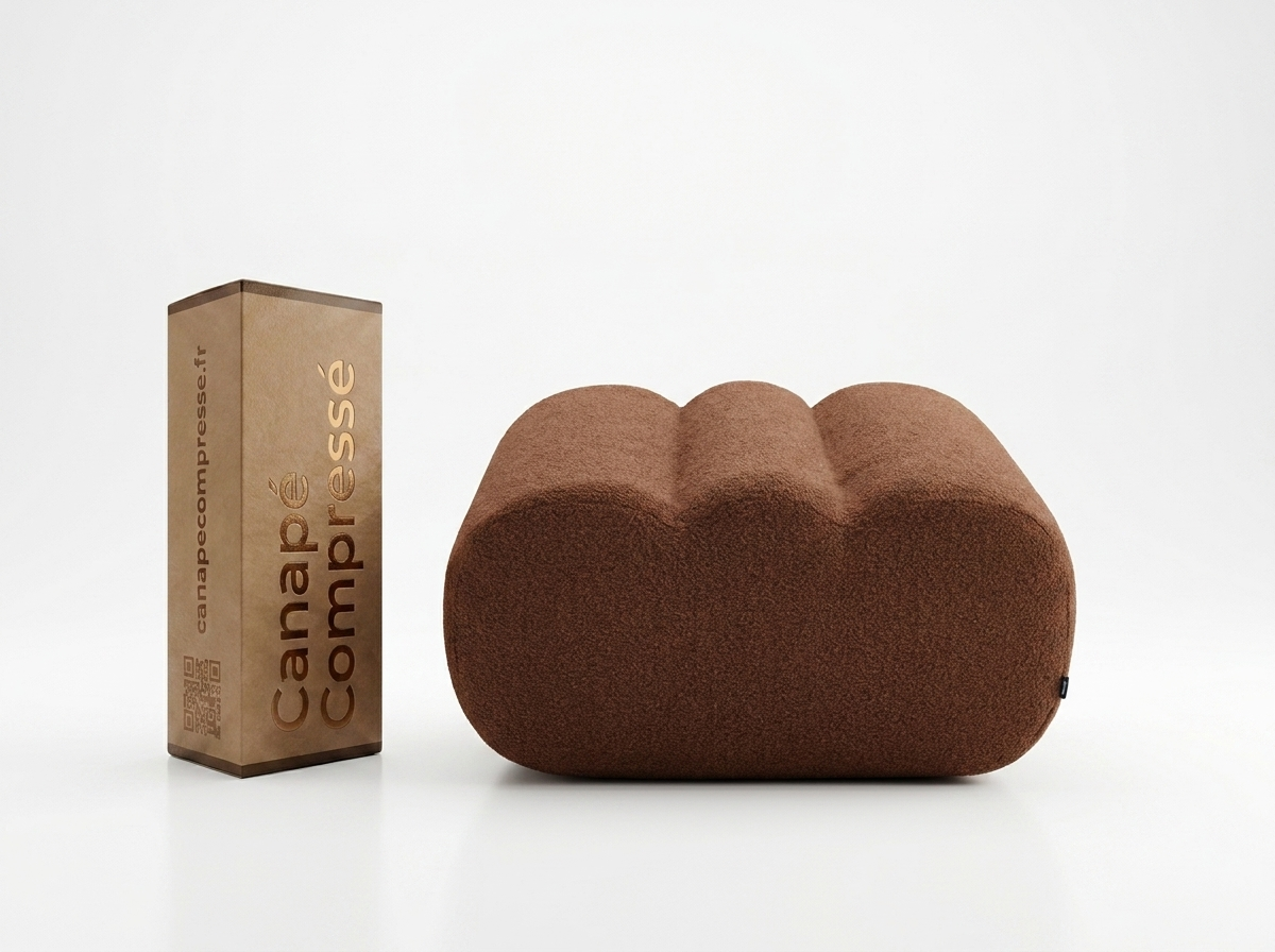 Pouf Marron en bouclette texturée - NOVA