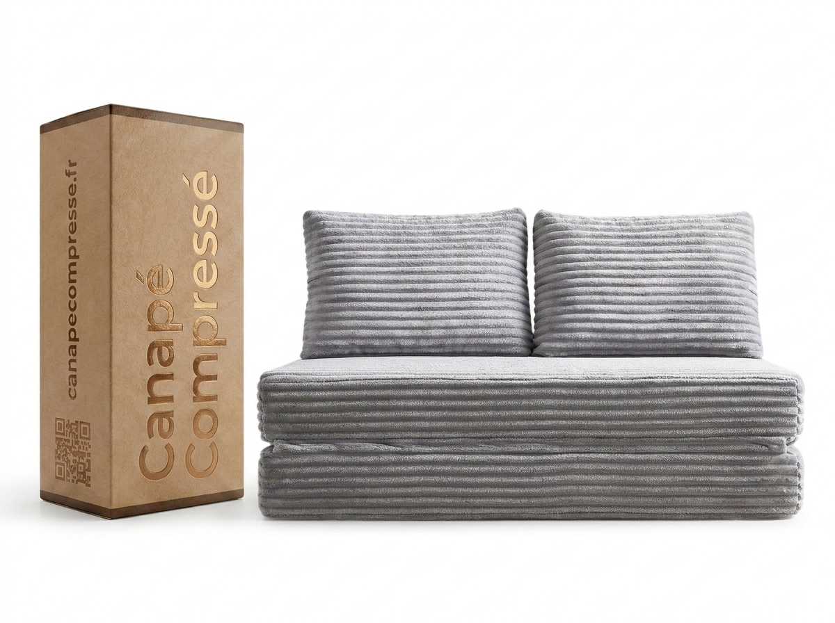 Canapé Compressé Convertible 2 places Gris clair en Velours côtelé - LVHOM