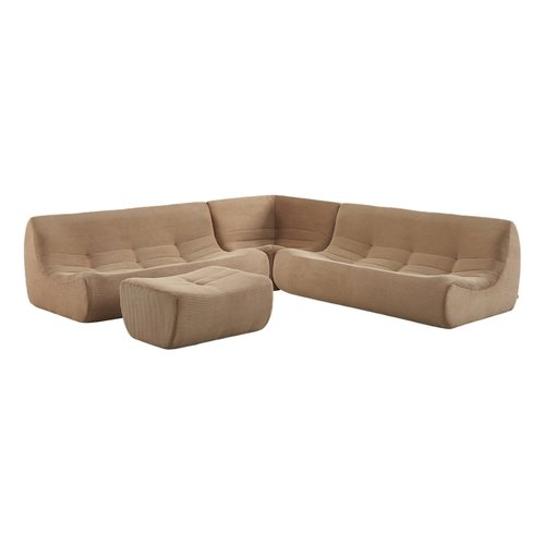 Canapé Compressé d'Angle Modulable 7 places en velours côtelé Beige - SWEEEK