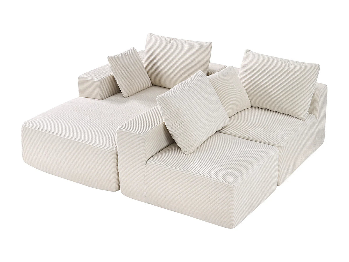 Canapé Compressé d'Angle Modulable 3 places Beige en Tissu - Succebuy