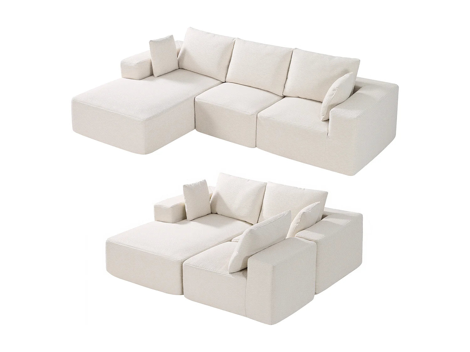 Canapé Compressé d'Angle Modulable 3 places Beige en Tissu - Succebuy