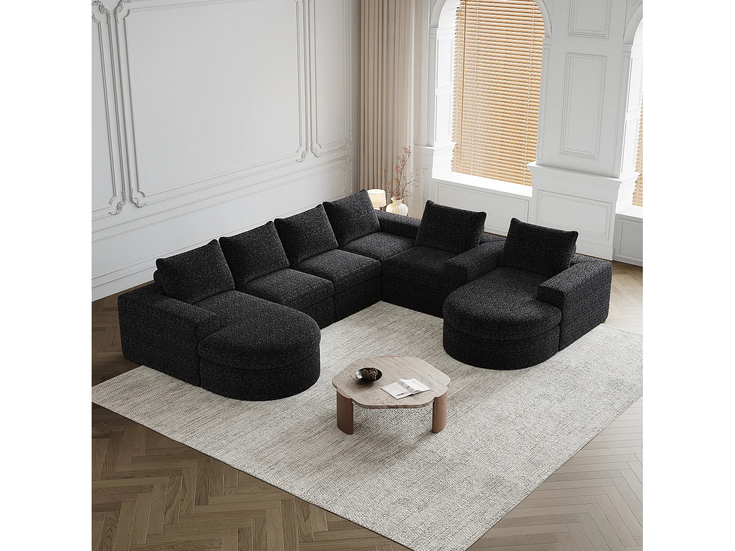 Canapé Compressé Modulable 6 places Noir en Tissu chenille - LVHOM