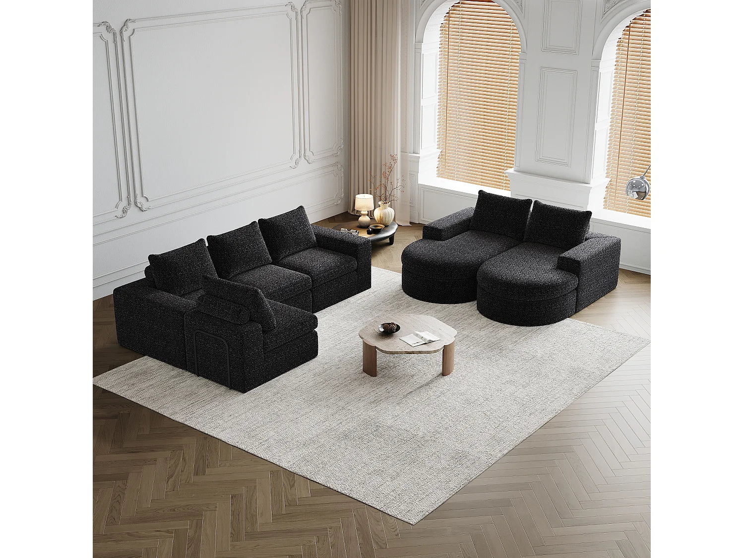 Canapé Compressé Modulable 6 places Noir en Tissu chenille - LVHOM